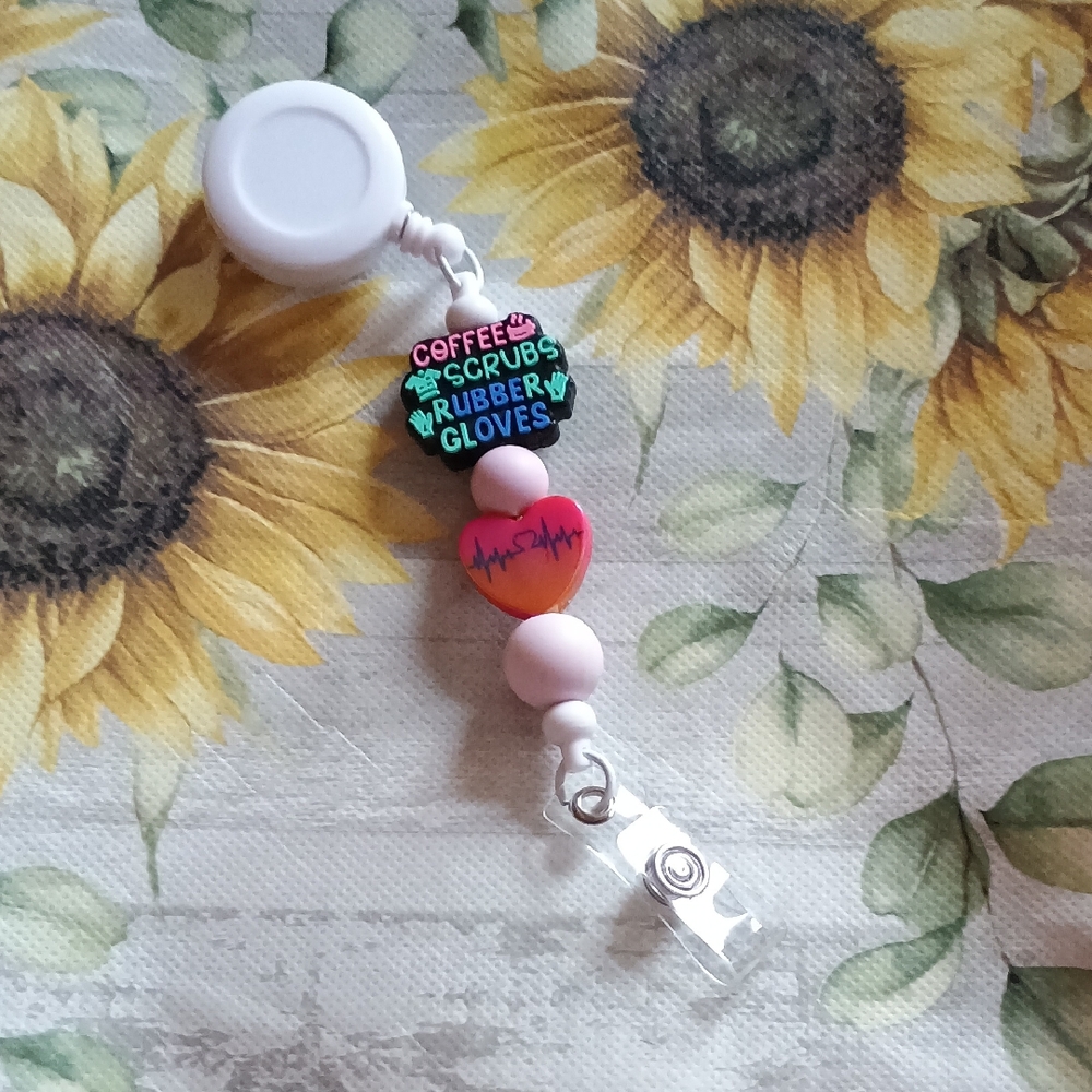 Colorful Badge Reel with Heart and Beads